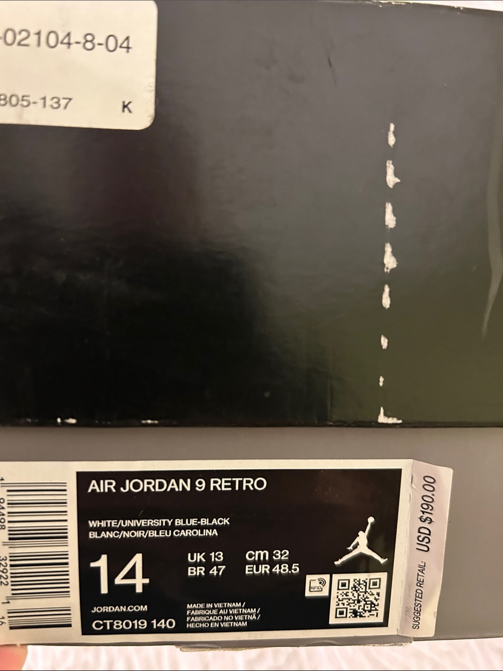 Jordan Black and White Air Jordan 9 Retro. Bought from Stock X.